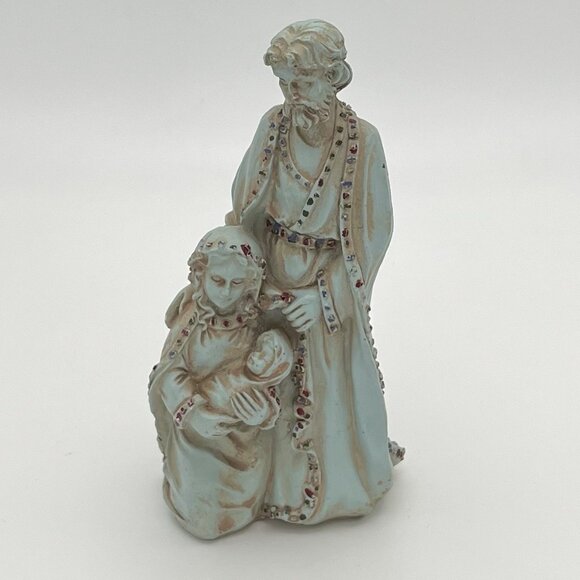 Vintage Holy Family Figurine Nativity Scene Catholic Christian Mary Jesus Blue - Picture 1 of 9